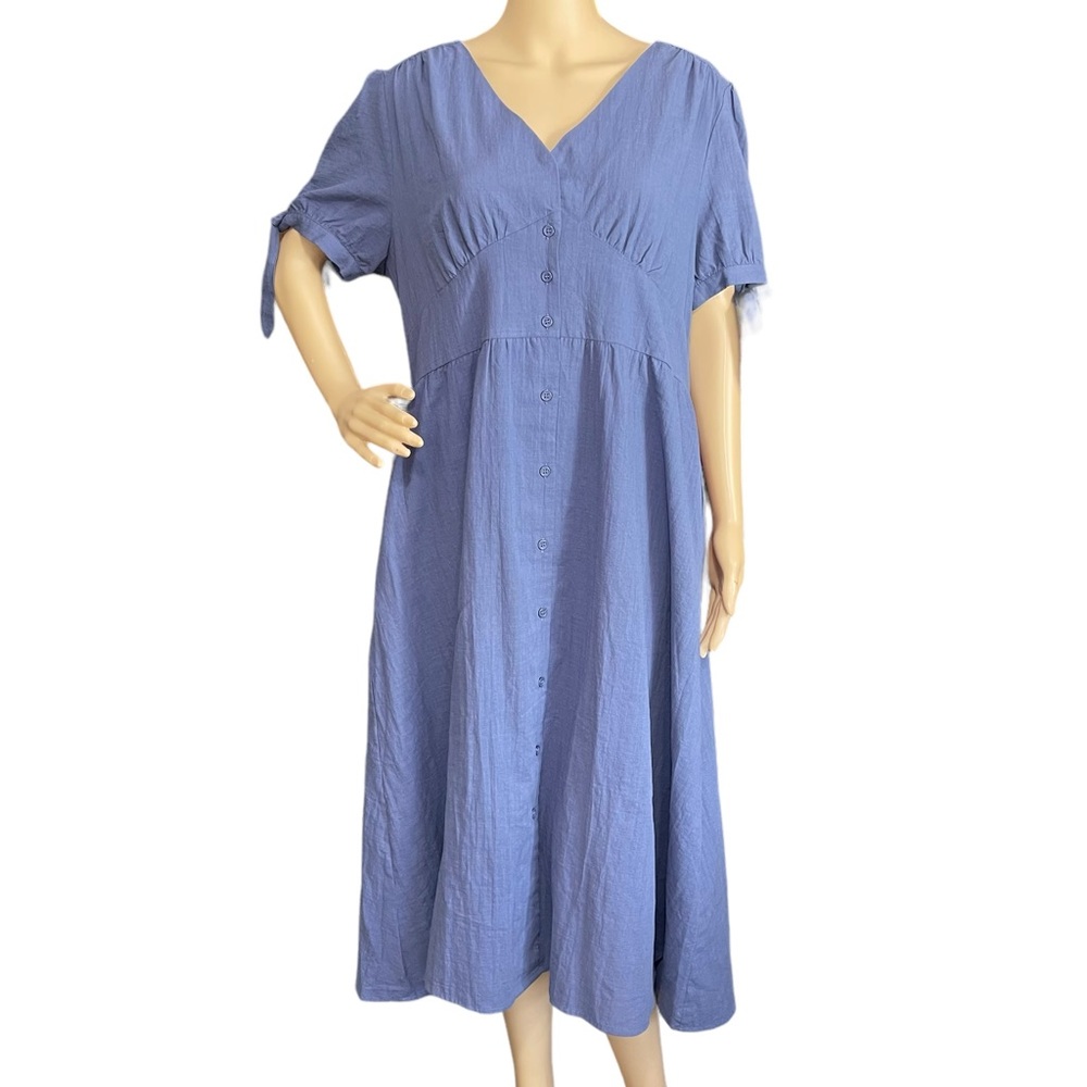 ZEXXXY XL blue dress tie sleeves button front minimalist wedding party garden
